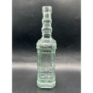 Vintage Decanter Green Tint Glass Empty Bottle Made in Spain Bar Decor